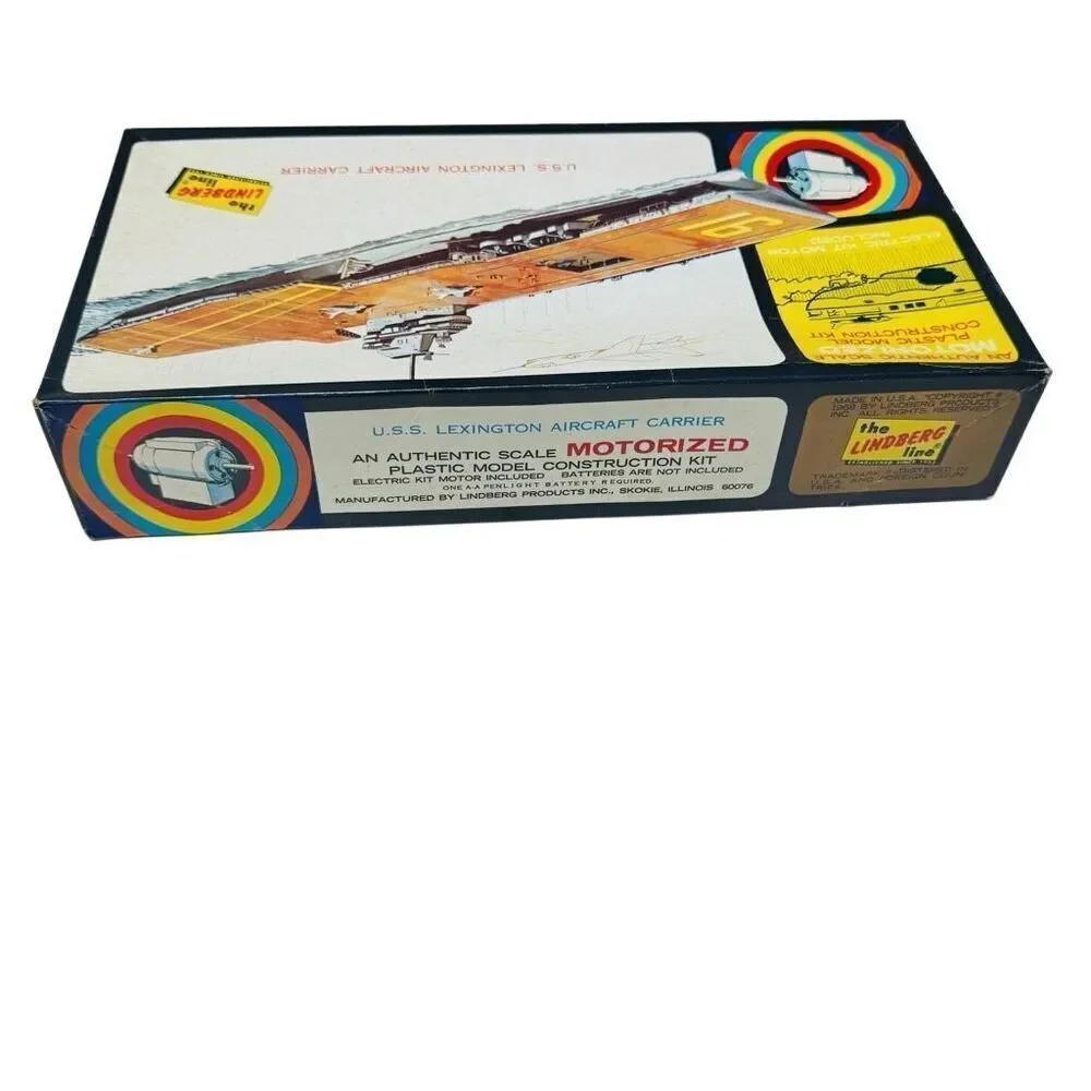 1968 Model Kit Motorized Lindberg Line USS Lexington Aircraft Carrier complete